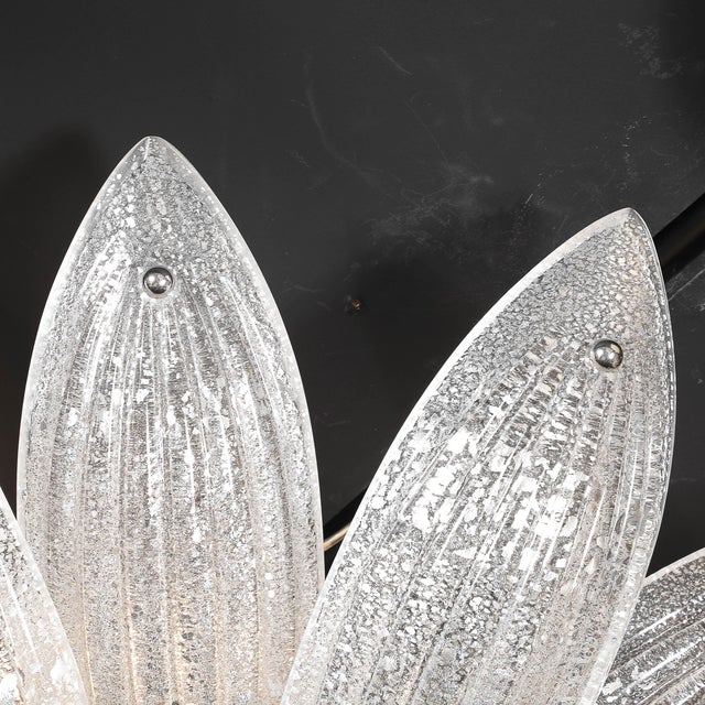 Modern Late 20th Century Modernist Hand-Blown Murano Glass Reeded Leaf Form Chandelier W/ 24k White Gold For Sale - Image 3 of 18