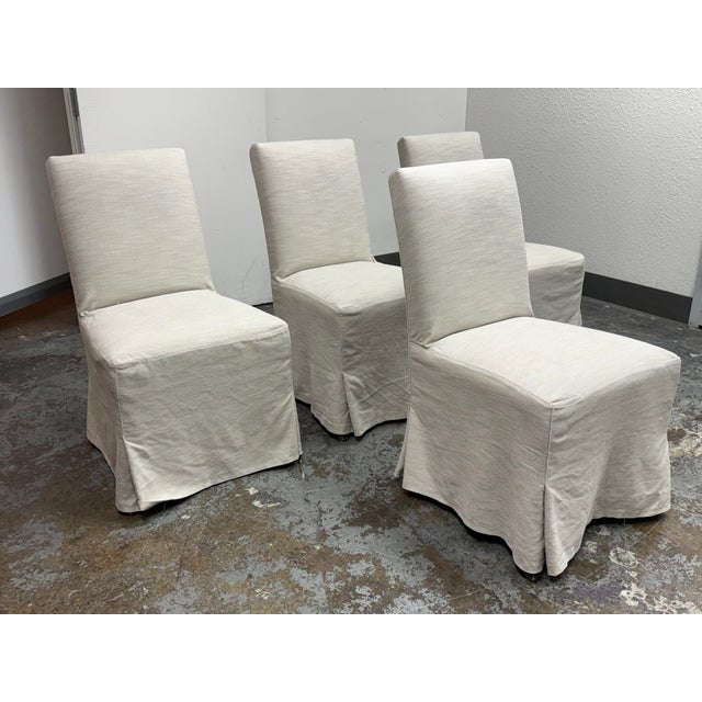 Contemporary Crate & Barrel Addison Slipcovered Dining Chairs, Set of Four For Sale - Image 3 of 12
