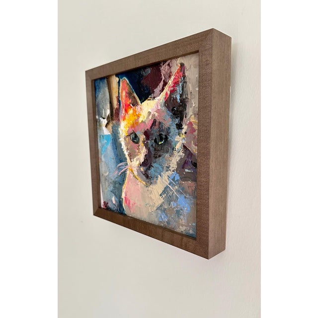 Bluepoint by Jessica Cook | Oil on Canvas Mounted on Panel Cat Portrait For Sale - Image 4 of 4