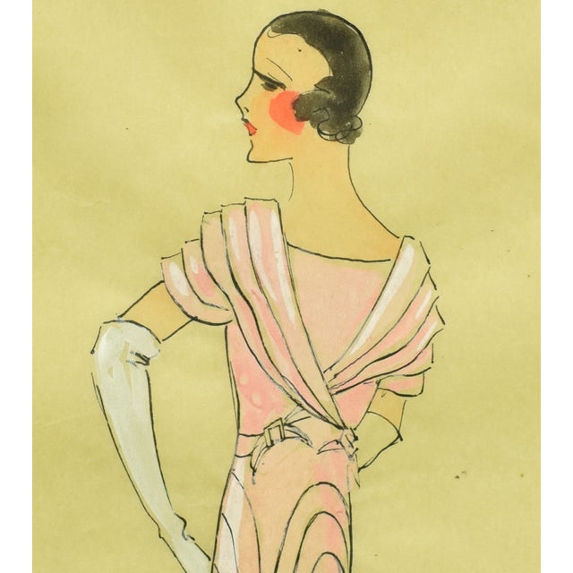 Traditional Lanvin of Paris C1920s Fashion Model Original Watercolour For Sale - Image 3 of 5
