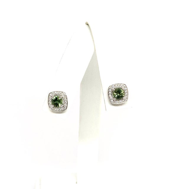Traditional Diamond Sapphire Earrings 18k White Gold 1.50 TCW Certified For Sale - Image 3 of 8