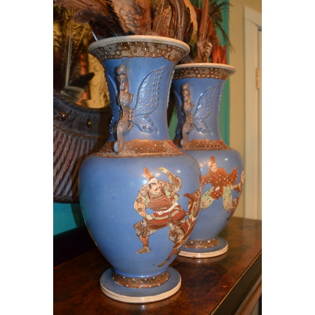 Antique Japanese Blue Satsuma Samurai Vases a Pair Chairish