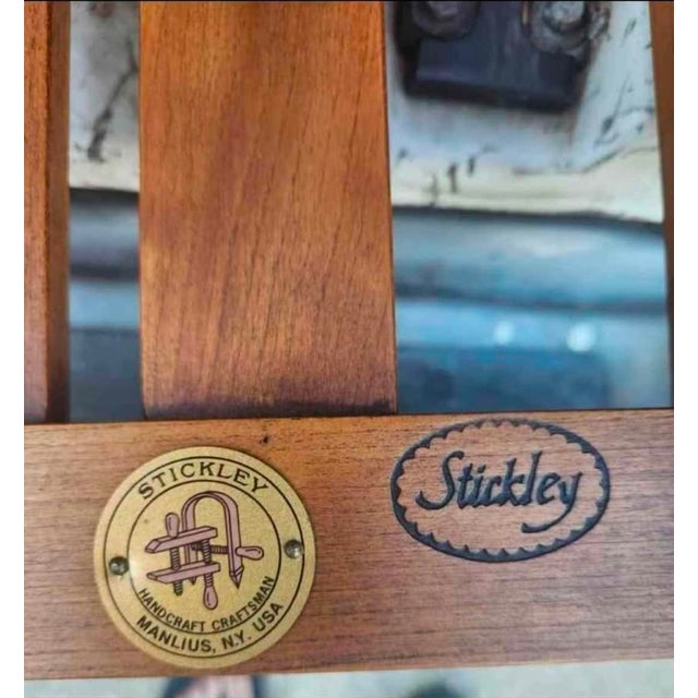 1990s Vintage Stickley Cherry Wood Bow Slant Arm Morris Reclining Chair & Ottoman For Sale - Image 5 of 9