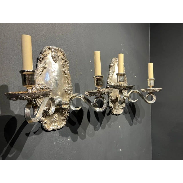1920’s Caldwell Silver Plated Sconces - Pair For Sale In New York - Image 6 of 8