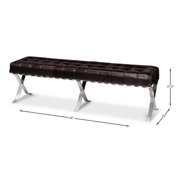 Brown Mid Century Modern Style Leather Bench For Sale - Image 12 of 12