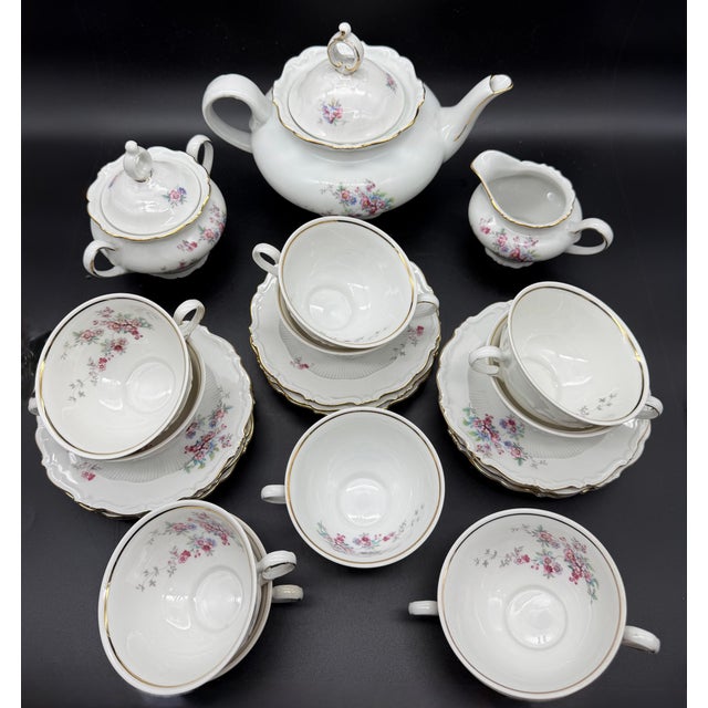 Bavaria Schirnding tea set from the 1960s in white porcelain with rich internal and external floral decorations,...
