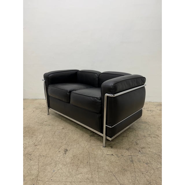 Metal Le Corbusier, Jeanneret and Perriand Lc2 Divano Two-Seat Sofa for Cassina For Sale - Image 7 of 18