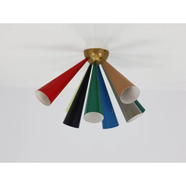 Half-Diabolo Ceiling Lamp with Colored Cones by Prof. D. Moor for Bag Turgi, Switzerland, 1950s, in Good conditions....