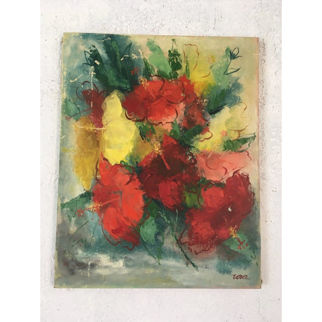 Vibrant colors and beautifully painted, this vintage piece is trendy yet old