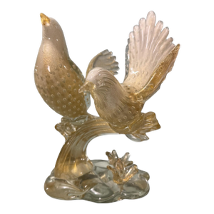 Vintage Murano Hand Blown Italian Art Glass 9.25" Statue Sculpture With 2 Birds