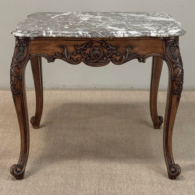 Early 20th Century Antique French Régence Style Carved Oak Sainte Anne Marble End Table For Sale - Image 5 of 18