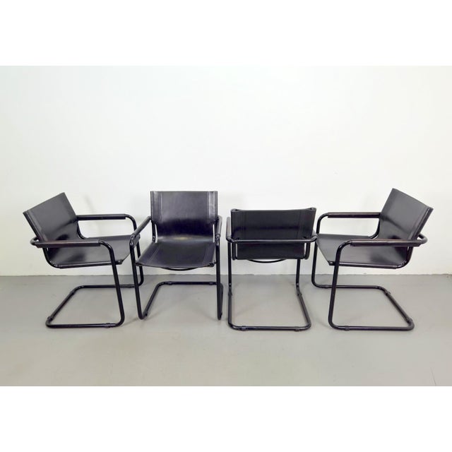 Mid-Century Modern Bauhaus Leather B34 Armchairs by Mart Stam & Marcel Breuer for Fasem, Italy, 1980, Set of 4 For Sale - Image 6 of 11