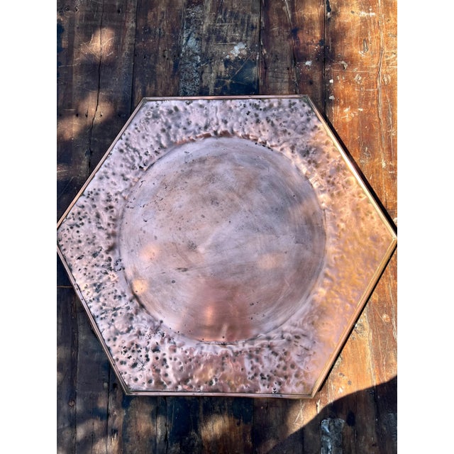 Stunning hammered copper tray in hexagon shape. In sacred geometry and ancient sagas the hexagon represents the potential...