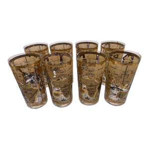 1960s Cera Highball Glasses With Old World Maps Design- Set of 8