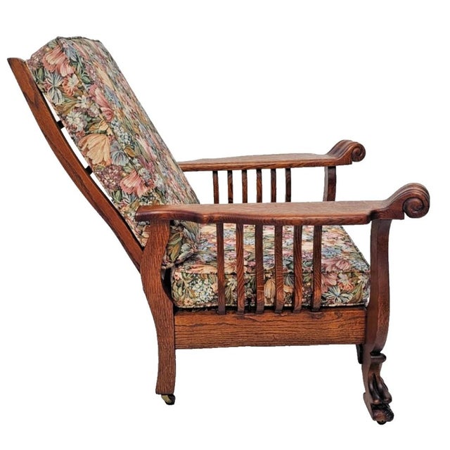 Antique Arts & Crafts Tiger Oak Morris Recliner Chair With Push Button Mechanism c.1900 For Sale - Image 13 of 18