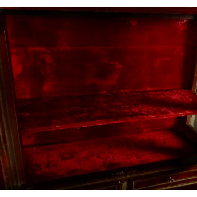 Antique 19c French Mahogany Brass-Inlaid Bonheur Du Jour Petite Secretary Cabinet For Sale - Image 4 of 6