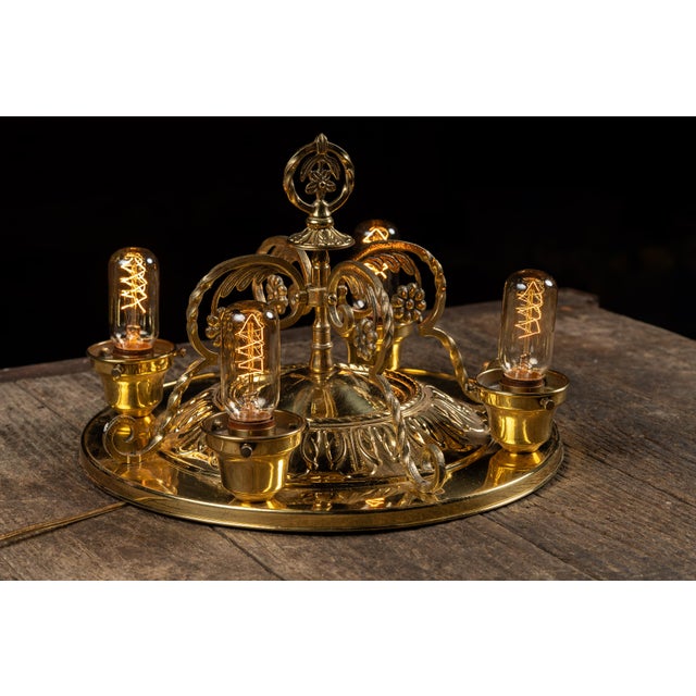 Brass Vintage Four-Lamp Flush Mount Brass Light Fixture With Floral Motif For Sale - Image 8 of 17