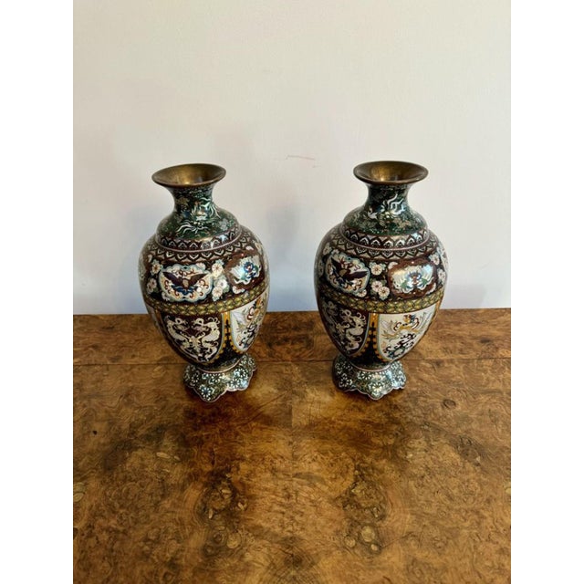Ceramic Antique 19th Century Cloisonné Enamel Vases, 1880, Set of 2 For Sale - Image 7 of 8