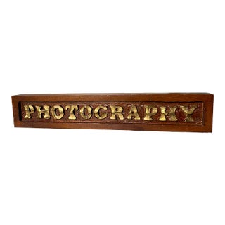 1970s Hand Carved Wood Photography Sign With Gold Gilded Letters For Sale