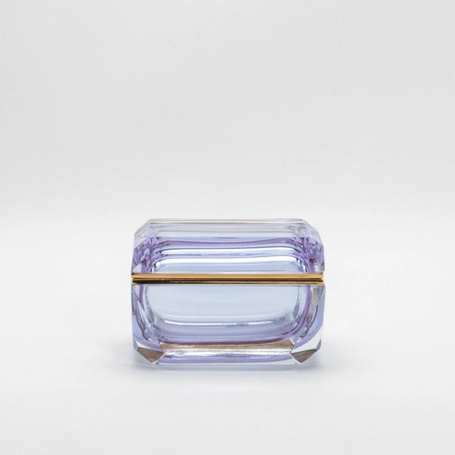 Hand Blown Murano Box in Alexanderite With Edges and Brass Fittings For Sale - Image 9 of 11