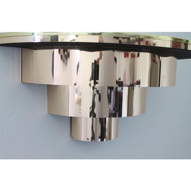 Vintage 70s Disco Console Table, Cascading Demilune Wall Mounted Shelf in Gold For Sale - Image 18 of 18