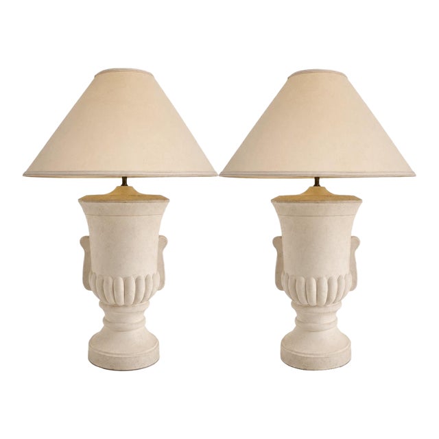 Air of Bon Art 1989 Neoclassical Plaster Urn Table Lamps - a Pair For Sale