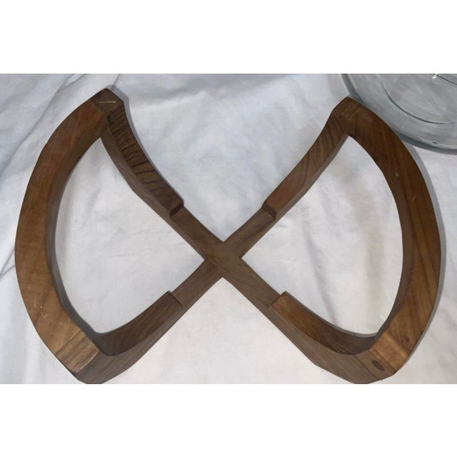 Transparent Vtg. Gailstyn Sutton Teak Wood Cradle Salad / Fruit Glass Bowl MCM For Sale - Image 8 of 8