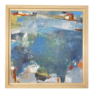 16x16 Contemporary Abstract Seascape Mixed-Media Painting by Donna Weathers, Framed For Sale