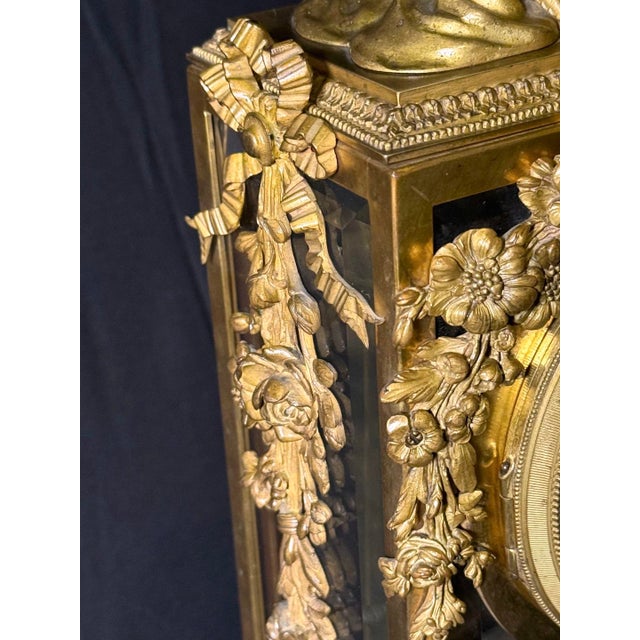 19th Century 19th C French Louis XVI Bronze Crystal Clock Set 3Pc For Sale - Image 5 of 17