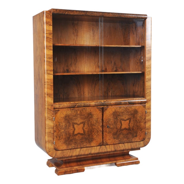 Art Deco Showcase in Walnut by J. Halabala for Up Závody, Czech, 1920s For Sale