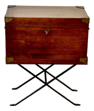 Mid 20th Century British Colonial Campaign Style Writing Chest and Folding Stand