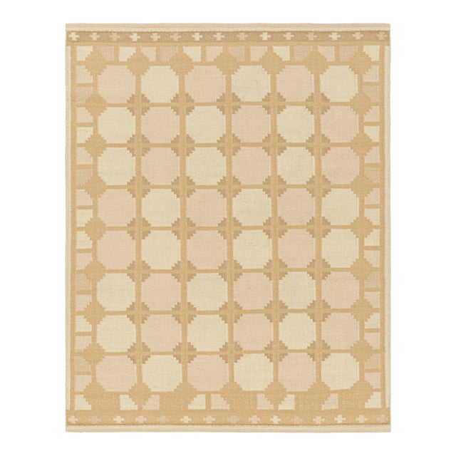 Rug & Kilim’s Scandinavian Style Rug in Peach and Beige-Brown Geometric Pattern - 6x9 For Sale