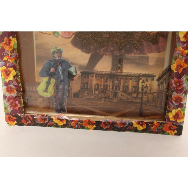 Vintage Folk Art Decoupage Found Object Shadow Box With Belle Epoch Performer For Sale - Image 11 of 15
