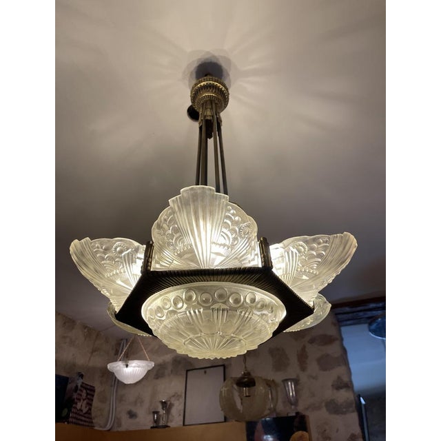 Gilt Bronze Chandelier by George Leleu, 1930 For Sale - Image 3 of 14
