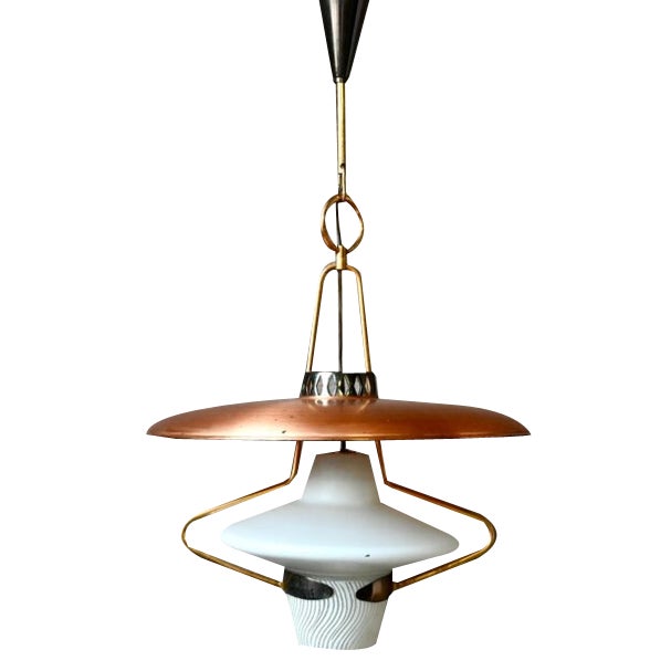 Large Suspension Lantern in Glass and Golden Brass, 1950s For Sale