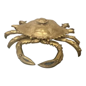 Late 20th Century Vintage Extra Large Brass Crab Figure Box, With Baby Crab on Back