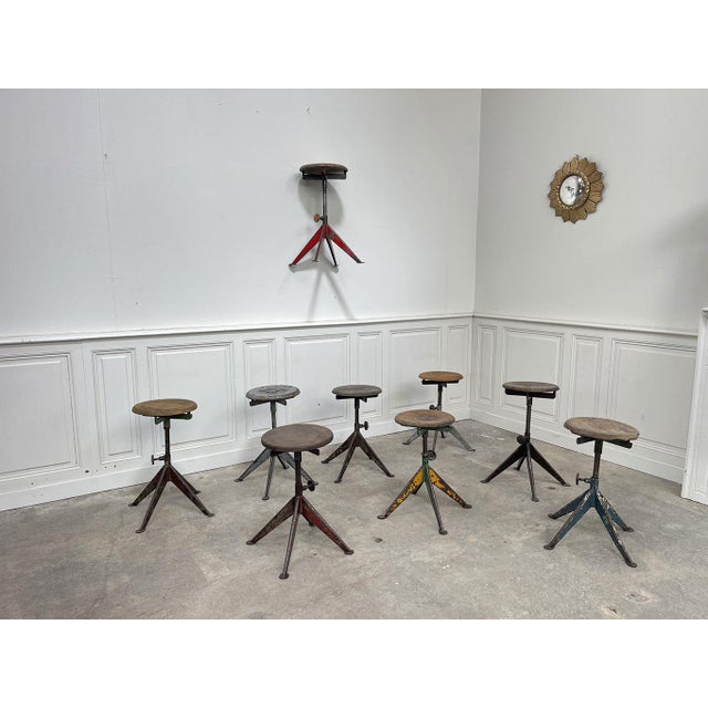 Quadripod Stools attributed to Jean Prouvé, 1950s, Set of 9 For Sale - Image 9 of 9