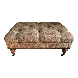Ethan Allen Paisley Upholstery Tufted Ottoman For Sale