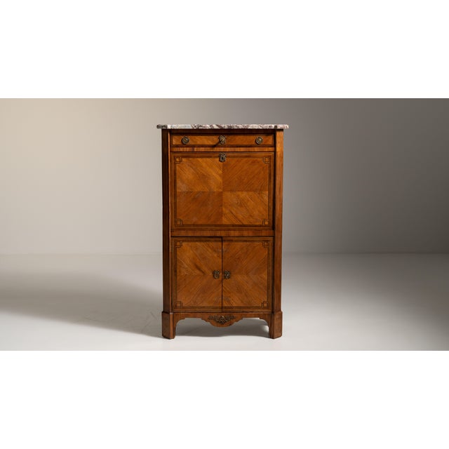 19th Century French Amber Louis XVI Secretary Cabinet with Marble Top For Sale - Image 11 of 15