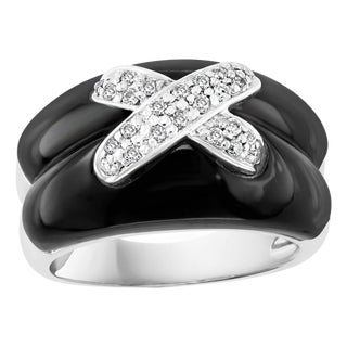0.2 Carat White Diamond and Black Onyx XO Ring 18 Karat White Gold For Sale