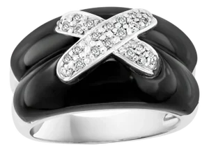 0.2 Carat White Diamond and Black Onyx XO Ring 18 Karat White Gold