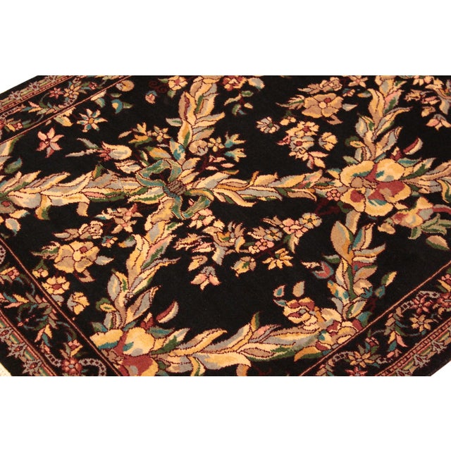 Shabby Chic Shabby Chic 1990's Trellis Abusson Pak-Persian Black/Gold Wool Rug - 3'0'' X 4'11'' For Sale - Image 3 of 9