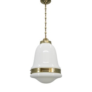 Art Deco Luzette Pendant in Opaline Glass attributed to Peter Behrens for Behr, Germany, 1930s For Sale