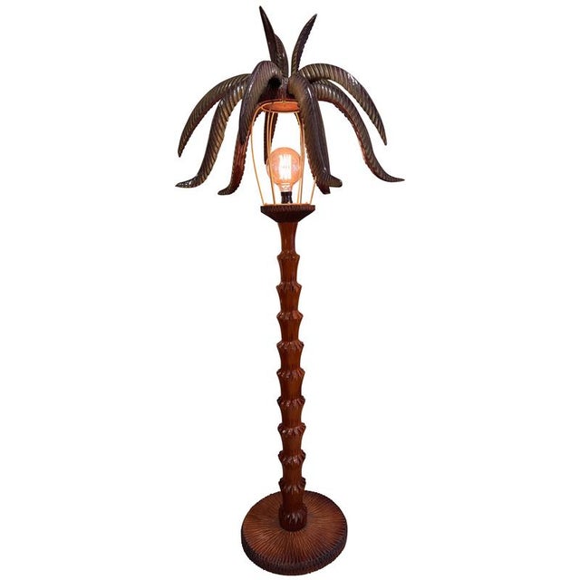 Carved Wood Palm Floor Lamp by Aldo Tura, 1960s For Sale - Image 10 of 10