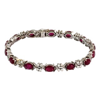 Ruby & Diamonds Oval Link 18k White Gold Tennis Bracelet For Sale