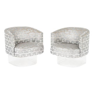 Modern Gray Velvet Swivel Tub Chairs, Pair For Sale