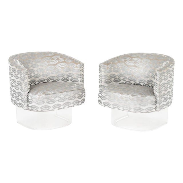 Modern Gray Velvet Swivel Tub Chairs, Pair For Sale