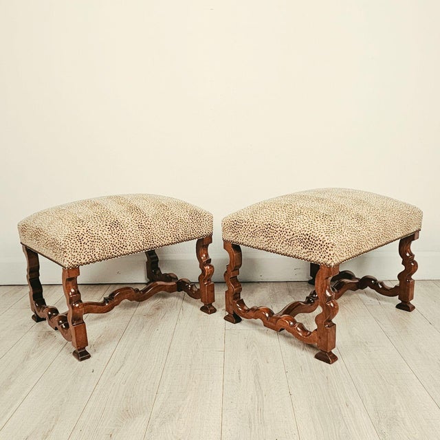 A good pair of Louis XIV–style walnut benches, custom made circa 1970.