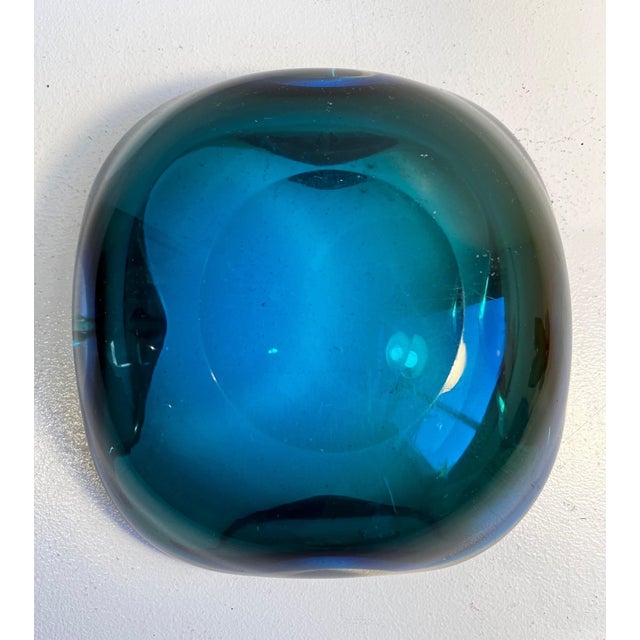 Large Biomorphic Murano Blue & Green Glass Bowl, circa 1970 For Sale - Image 11 of 12