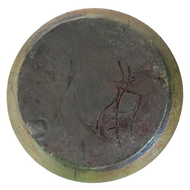 Gemstone Green Brutalist Raku Pottery Vase Urn With Geode Lid Signed 17 1/2" For Sale - Image 7 of 7